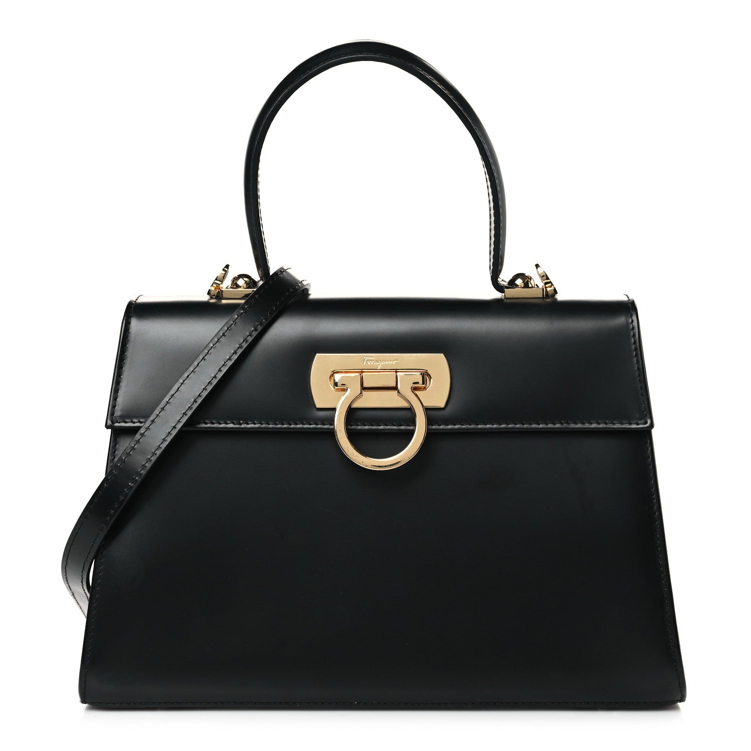 Salvatore Ferragamo Brushed Off Calfskin Iconic Large Top Handle Bag Black 1 of 8