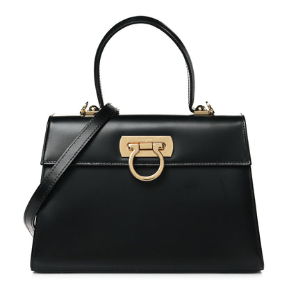 Salvatore Ferragamo Brushed Off Calfskin Iconic Large Top Handle Bag Black 1 of 8