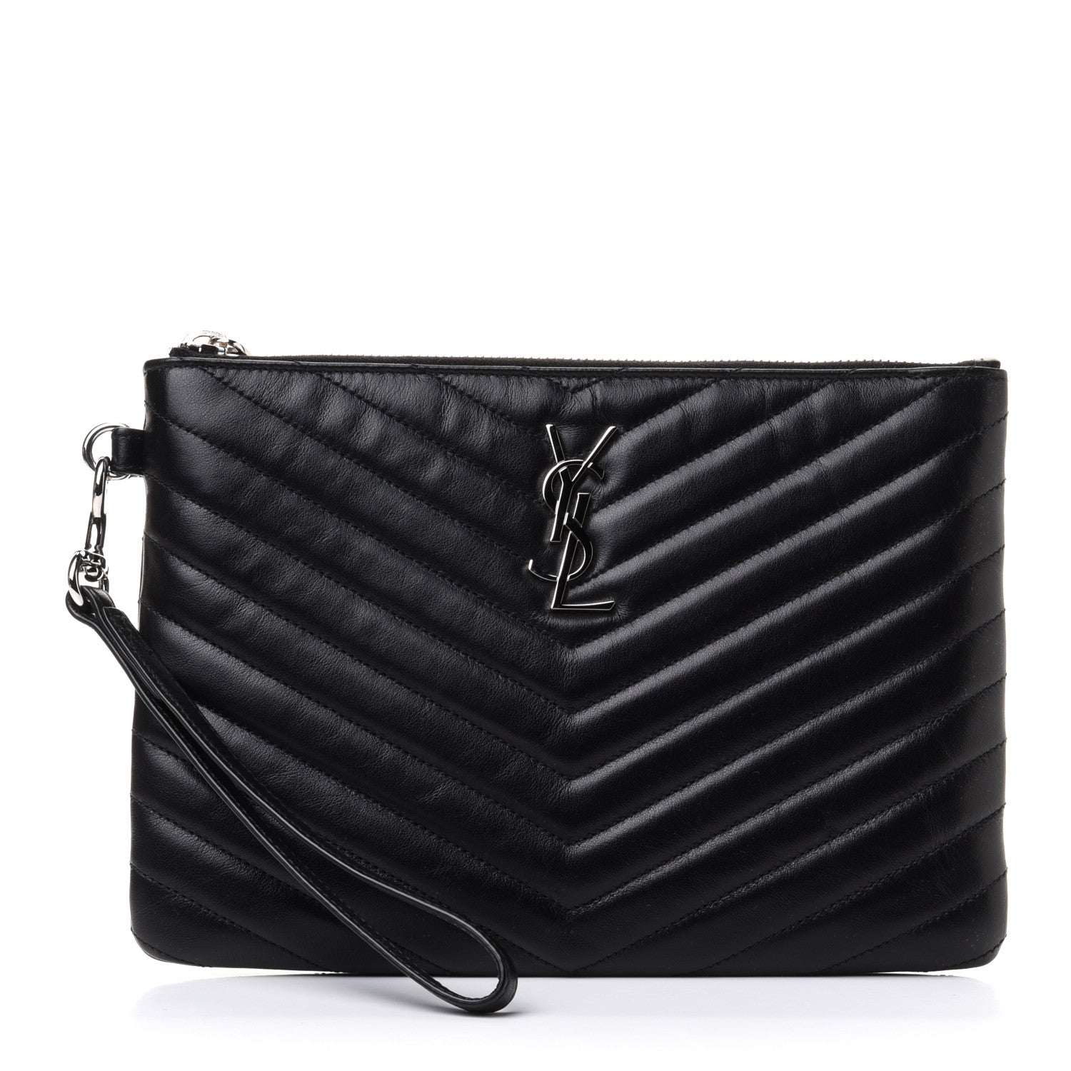 Saint Laurent Calfskin Matelasse Chevron Monogram A5 Wristlet Black 1 of 9