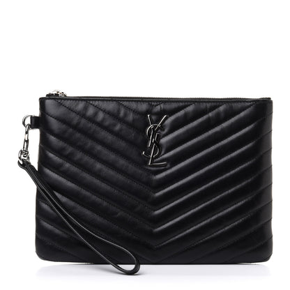 Saint Laurent Calfskin Matelasse Chevron Monogram A5 Wristlet Black 1 of 9