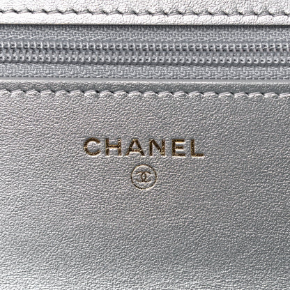 Chanel Metallic Lambskin Quilted Chanel 19 Wallet On Chain WOC Silver 6 of 14