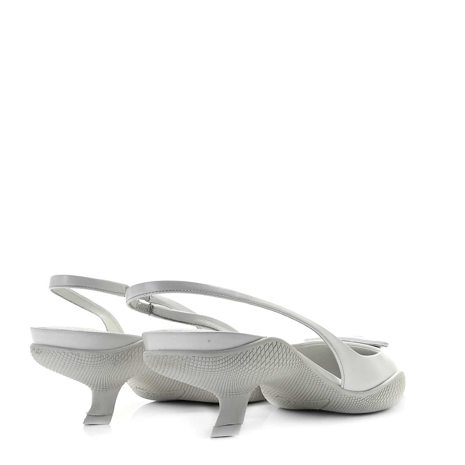 Prada Spazzolato Triangle Logo Pointed Toe 45mm Slingback Pumps 38.5 White 19 of 32