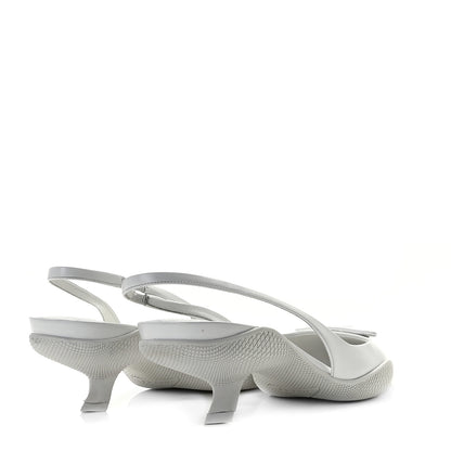 Prada Spazzolato Triangle Logo Pointed Toe 45mm Slingback Pumps 38.5 White 19 of 32