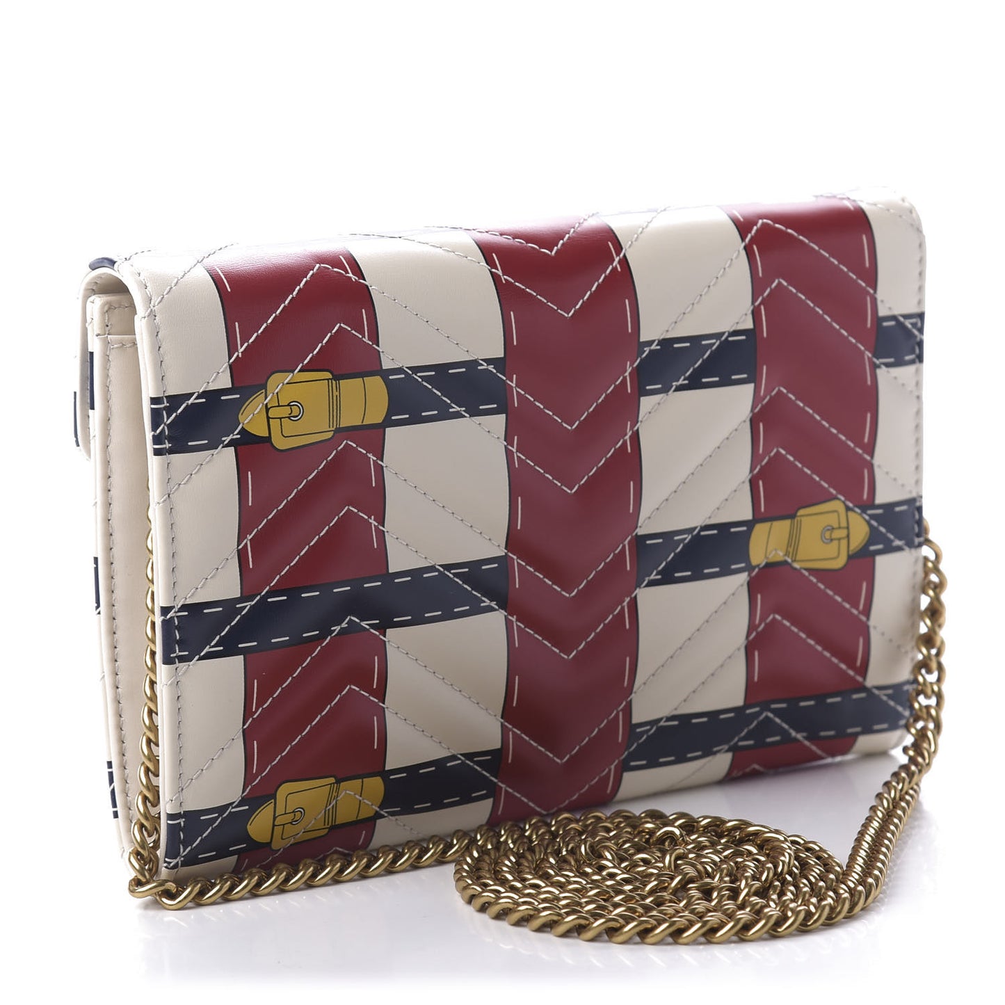 Calfskin Matelasse Trompe L'Oeil Print Mini GG Marmont Chain Wallet White