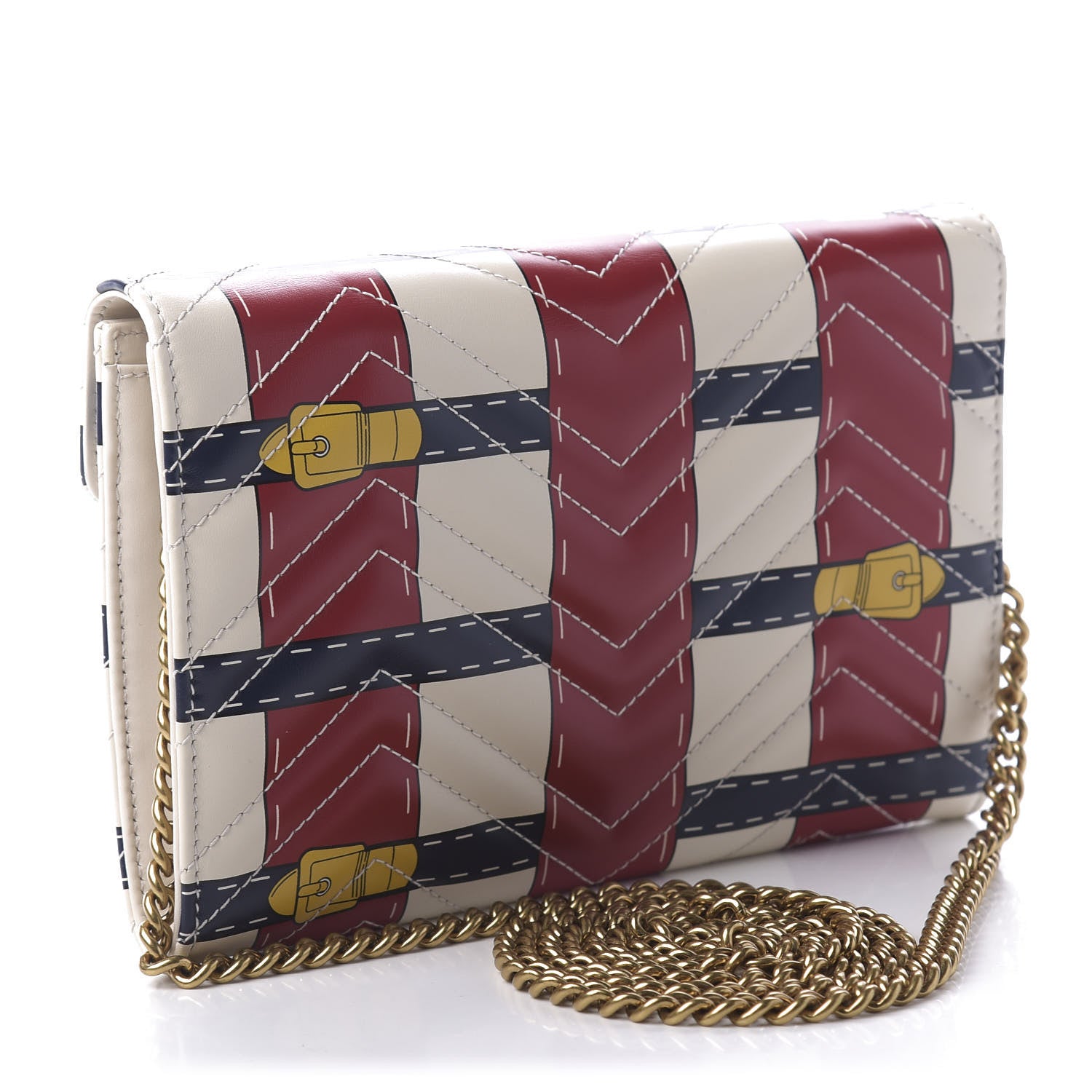 Gucci Calfskin Matelasse Trompe L'Oeil Print Mini GG Marmont Chain Wallet White 3 of 10