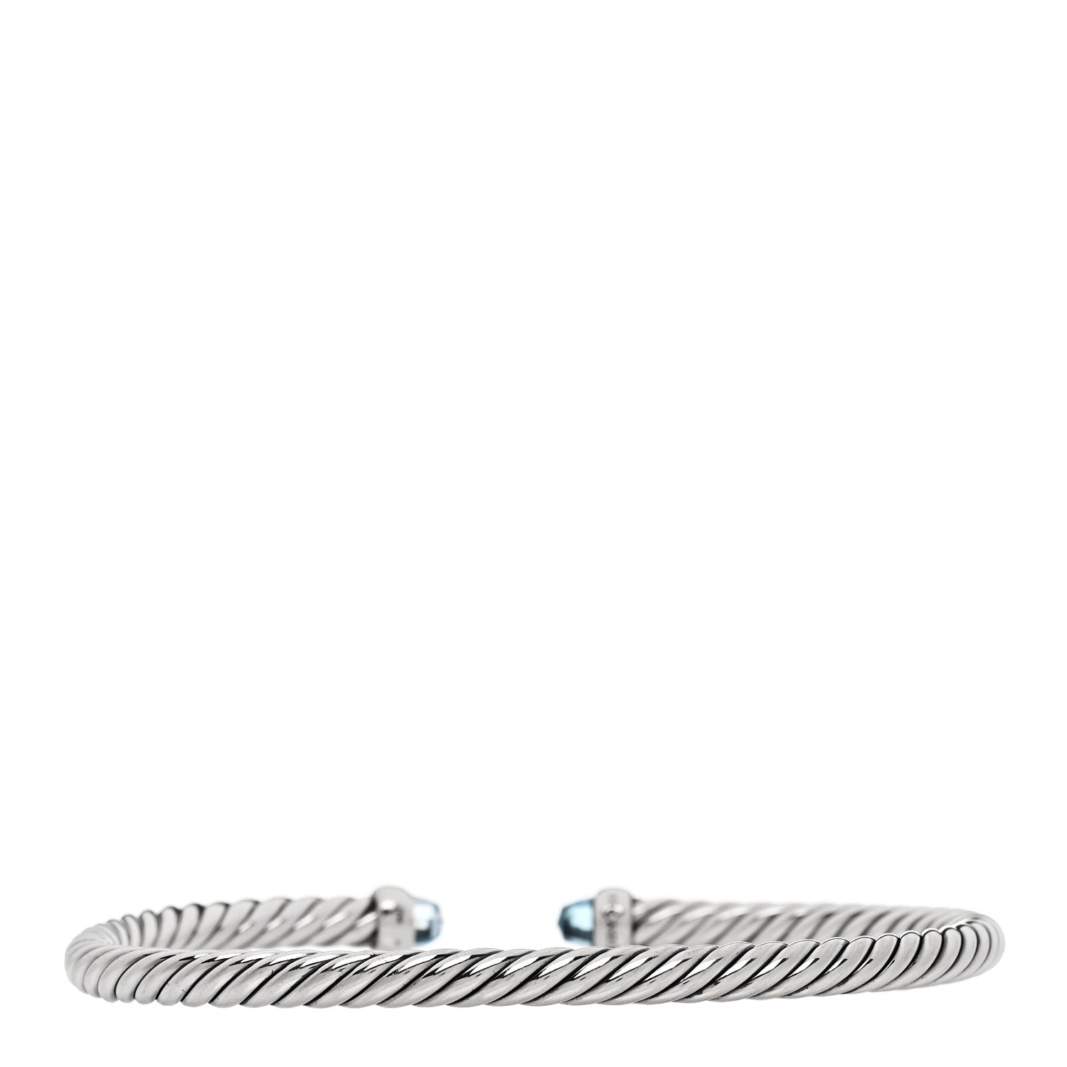 David Yurman Sterling Silver Diamond Blue Topaz 4mm Cable Flex Bracelet 2 of 4