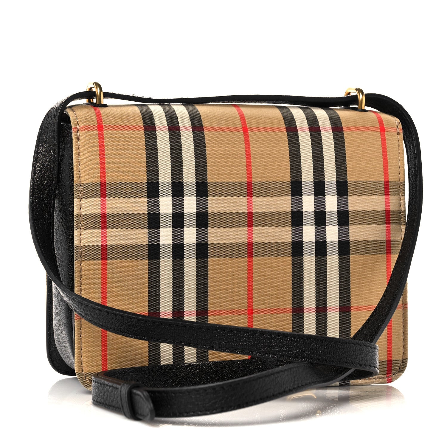 Burberry Goatskin Cotton Canvas Vintage Check Small D-Ring Bag Black Antique Yellow 3 of 11