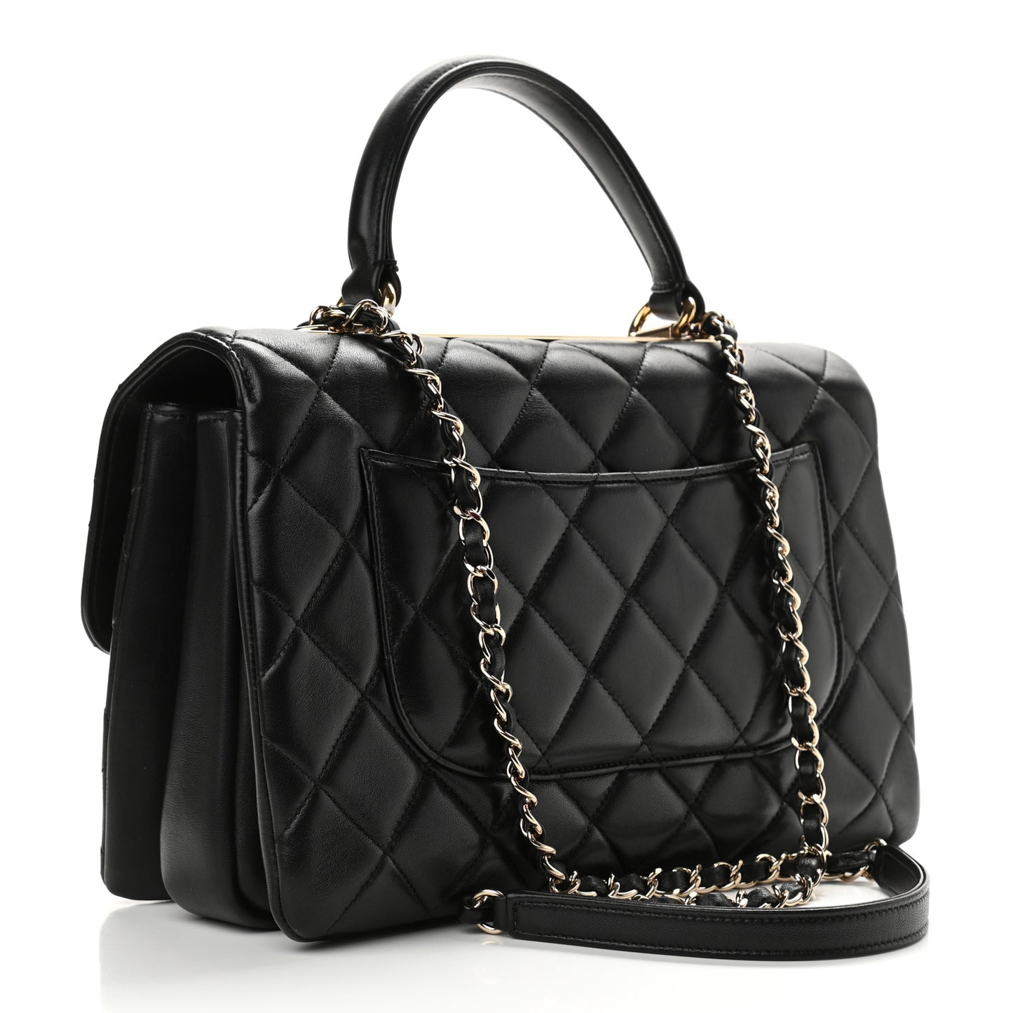 Lambskin Quilted Medium Trendy CC Flap Dual Handle Bag Black