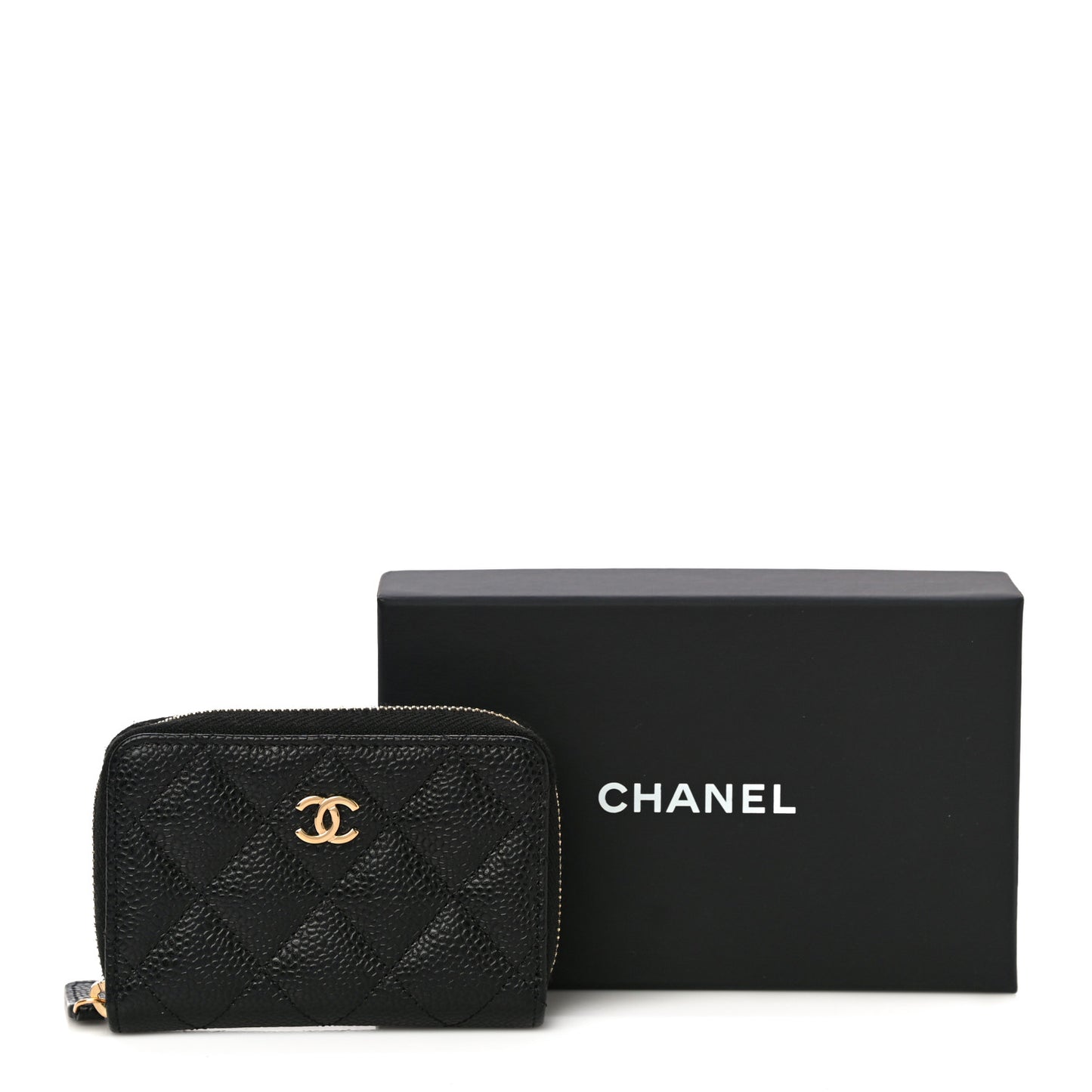 Caviar Quilted Zip Coin Purse Black