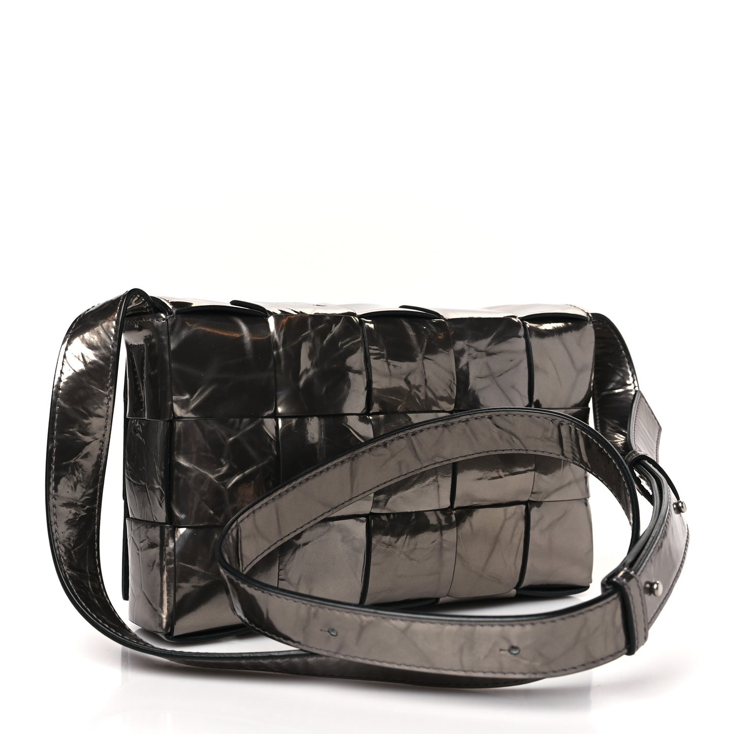 Metallic Crushed Calfskin Maxi Intrecciato Cassette Crossbody Bag Anchor