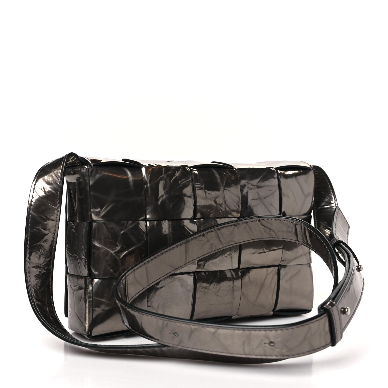 Bottega Veneta Metallic Crushed Calfskin Maxi Intrecciato Cassette Crossbody Bag Anchor 3 of 9