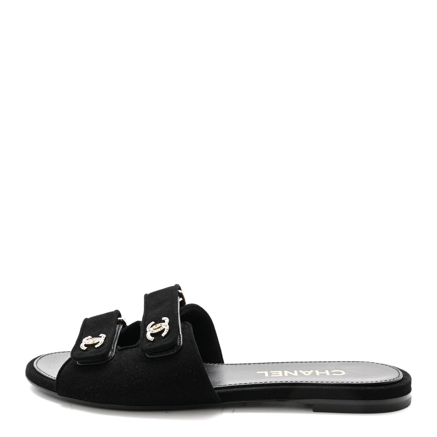 Suede Kidskin Velcro Mules 38.5 Black