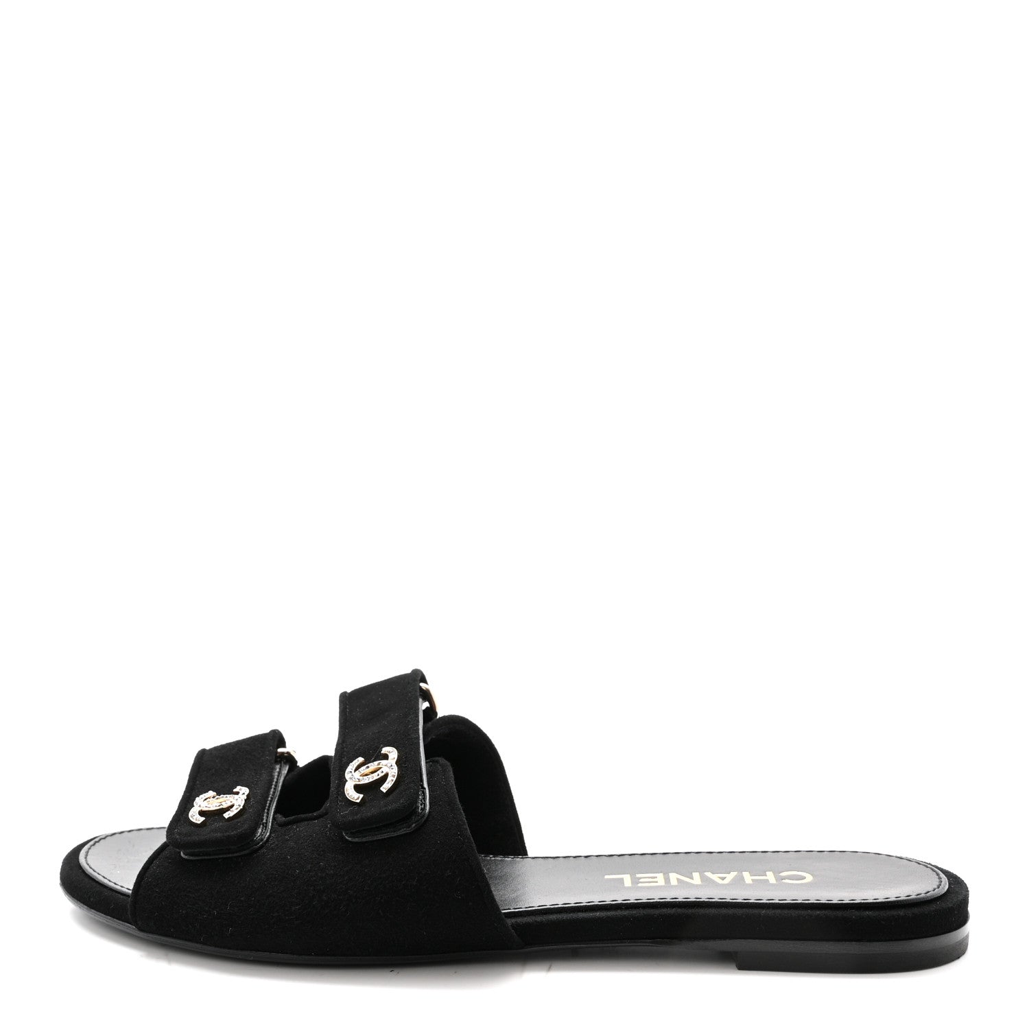 Chanel Suede Kidskin Velcro Mules 38.5 Black 1 of 8