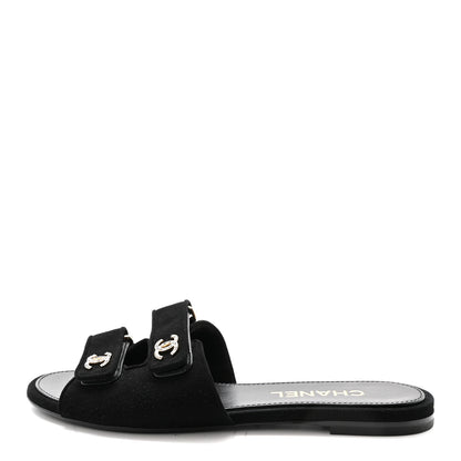 Chanel Suede Kidskin Velcro Mules 38.5 Black 1 of 8