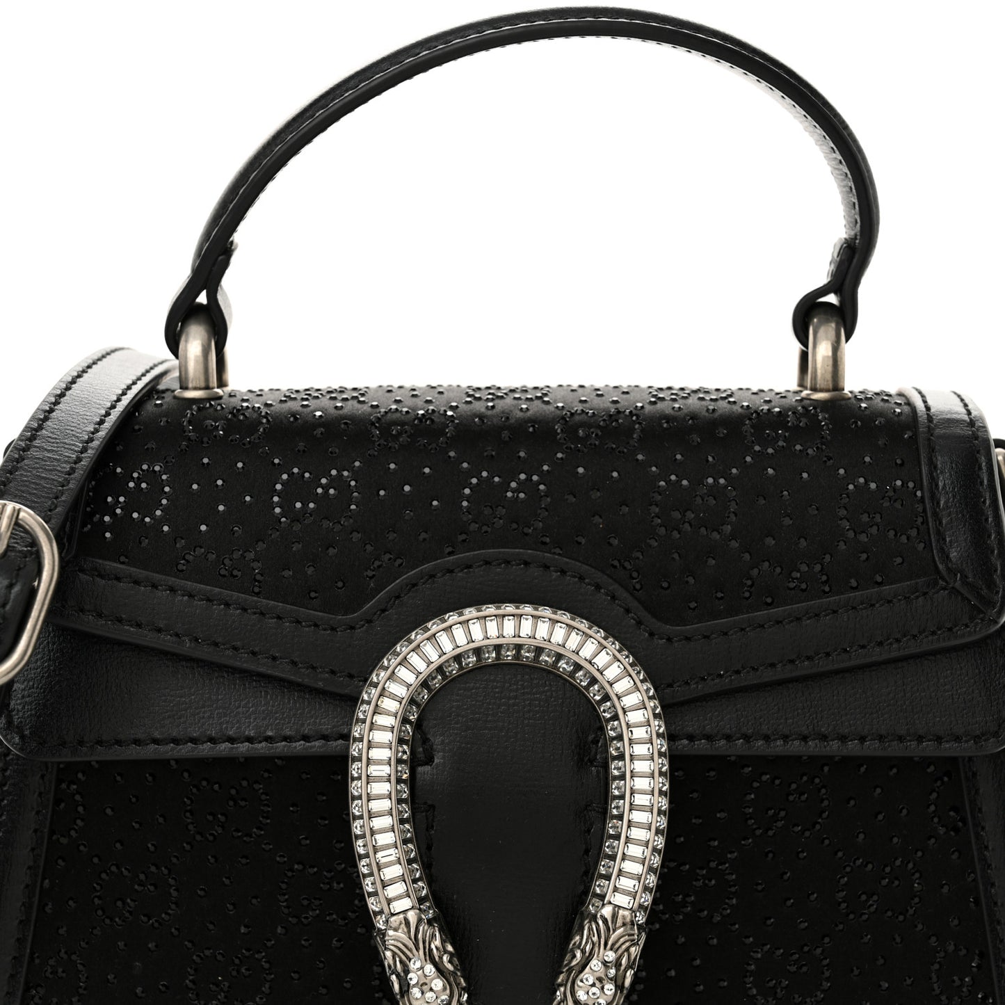 Satin Crystal GG Monogram Mini Dionysus Top Handle Bag Black