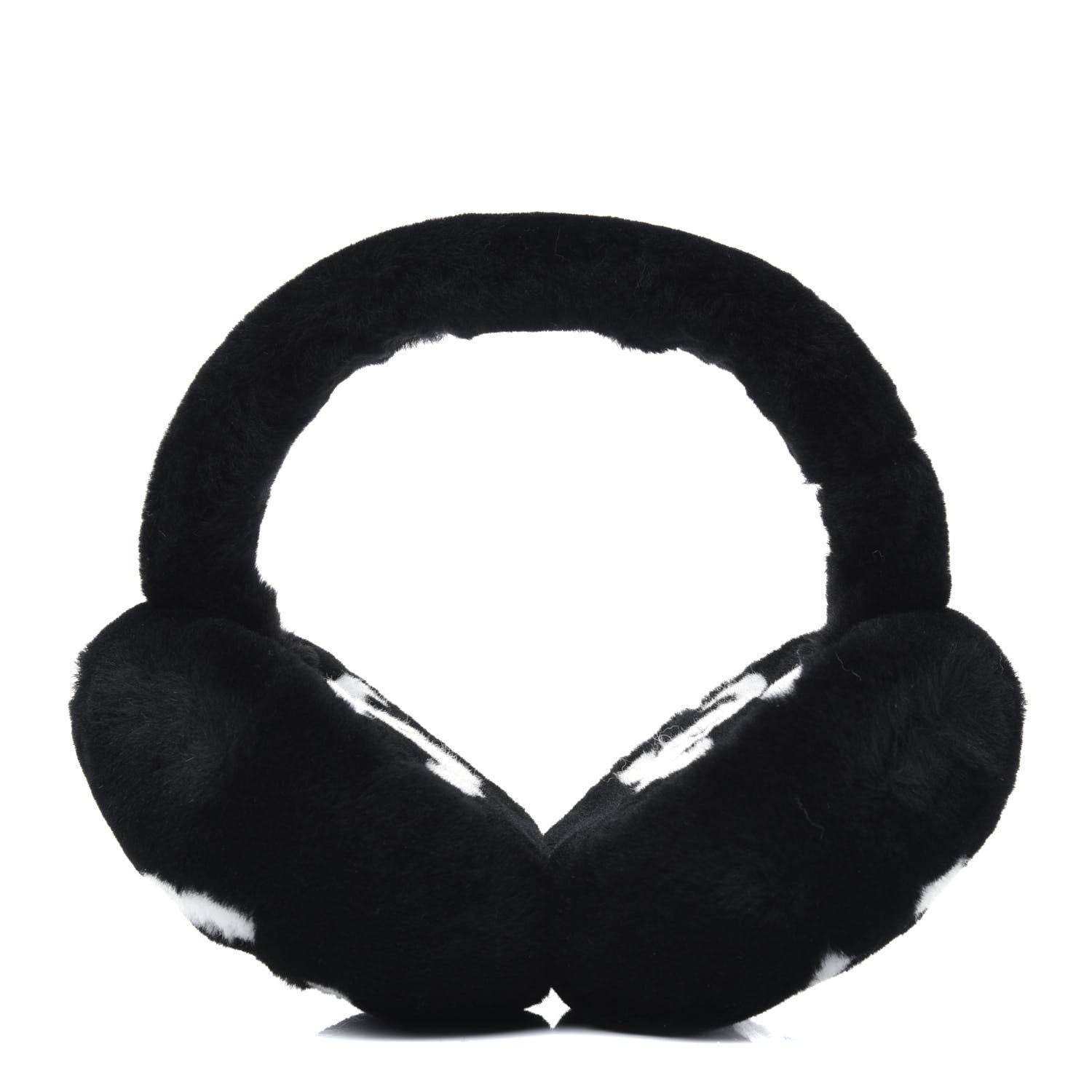 Chanel Shearling CC Ear Muffs Black White 1 of 4