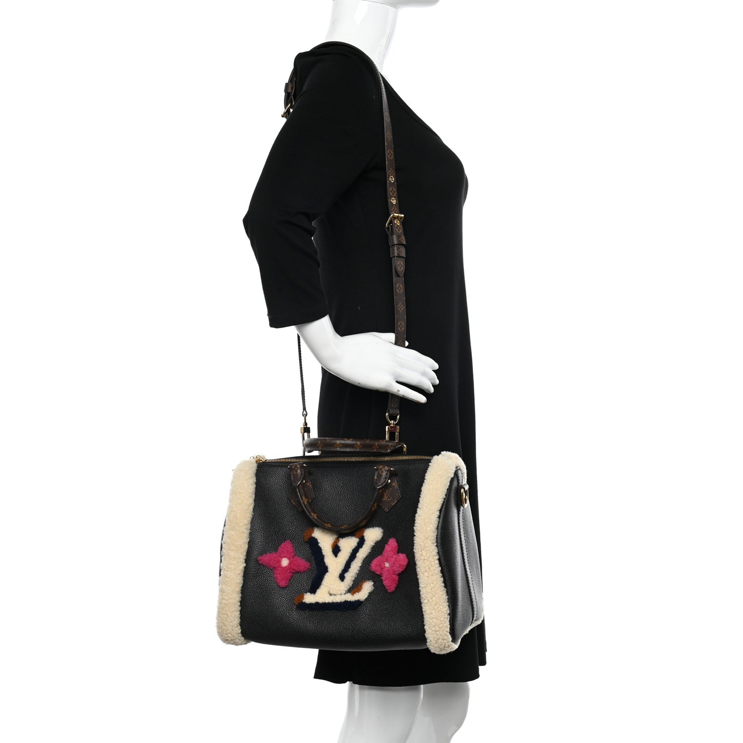 Calfskin Monogram Teddy Speedy Bandouliere 30 Black