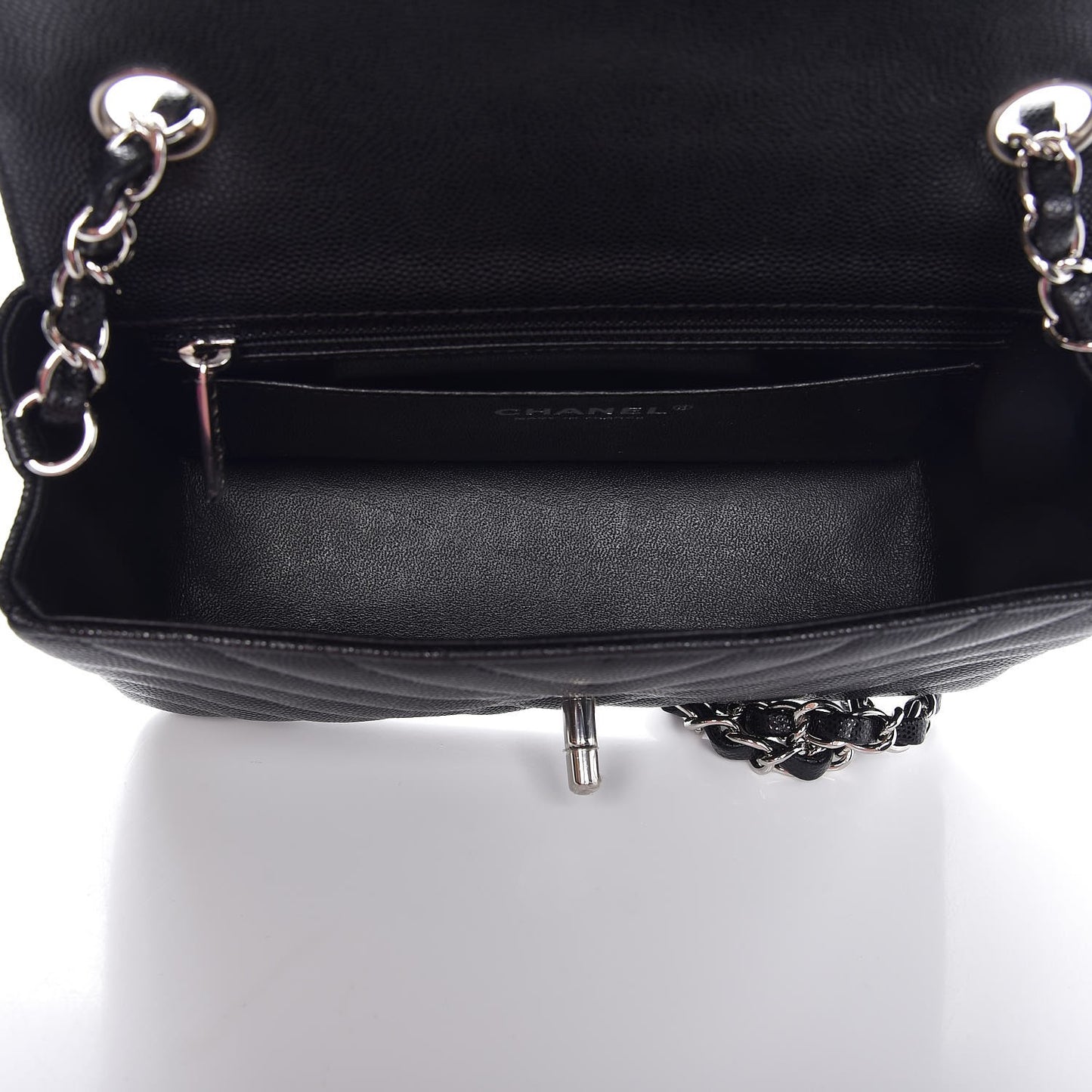 Caviar Chevron Quilted Mini Rectangular Flap Black