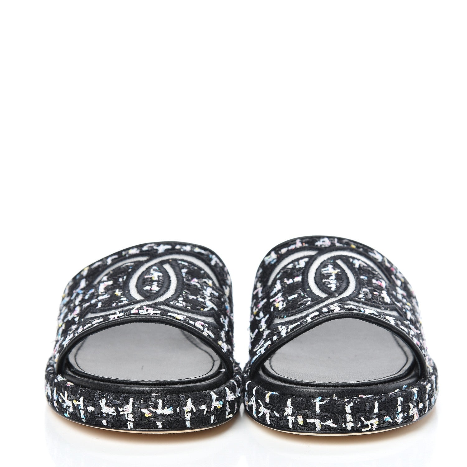 Chanel Tweed Lambskin CC Mules 38 Black White 2 of 8