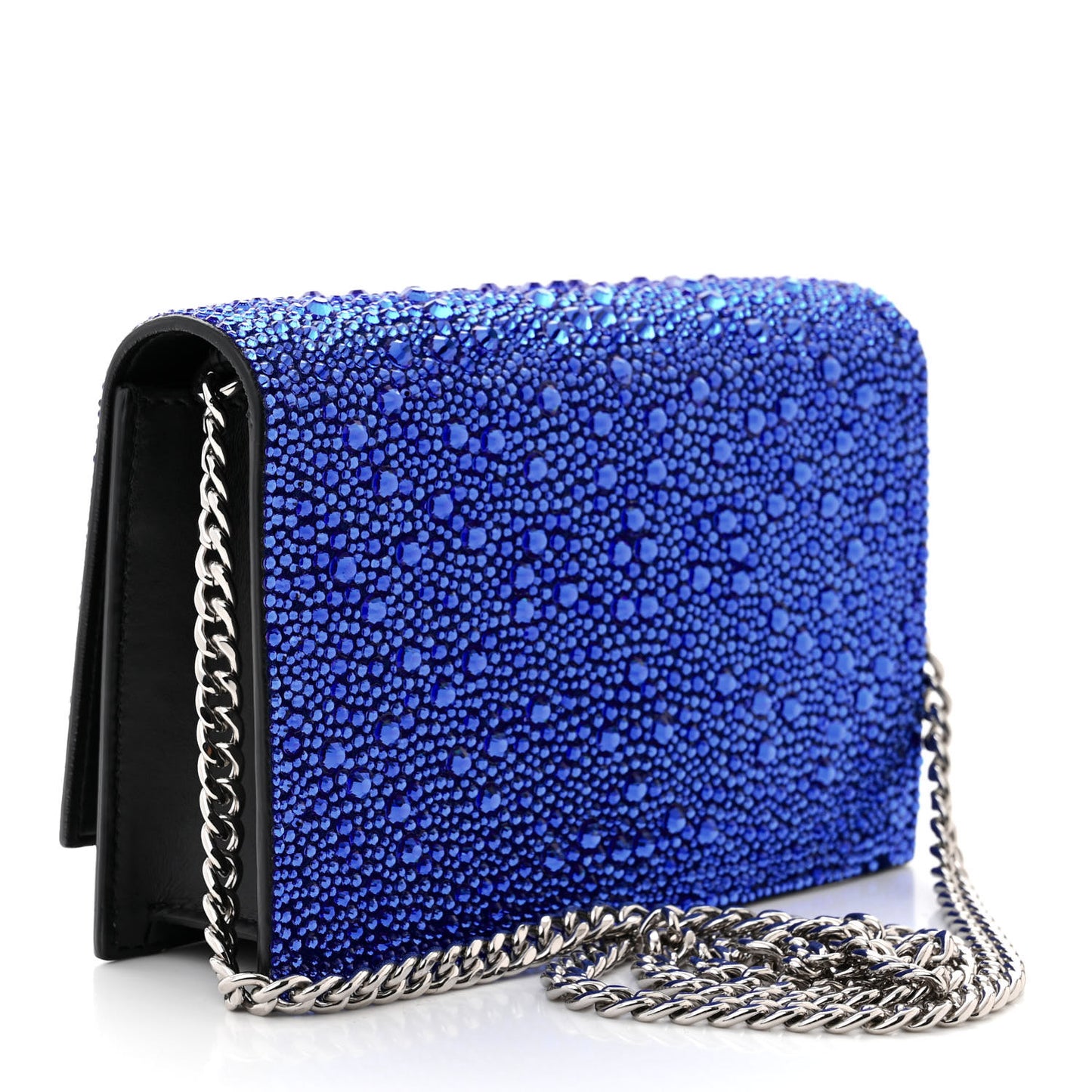 Calfskin Crystal Skull Mini Crossbody Bag Electric Blue