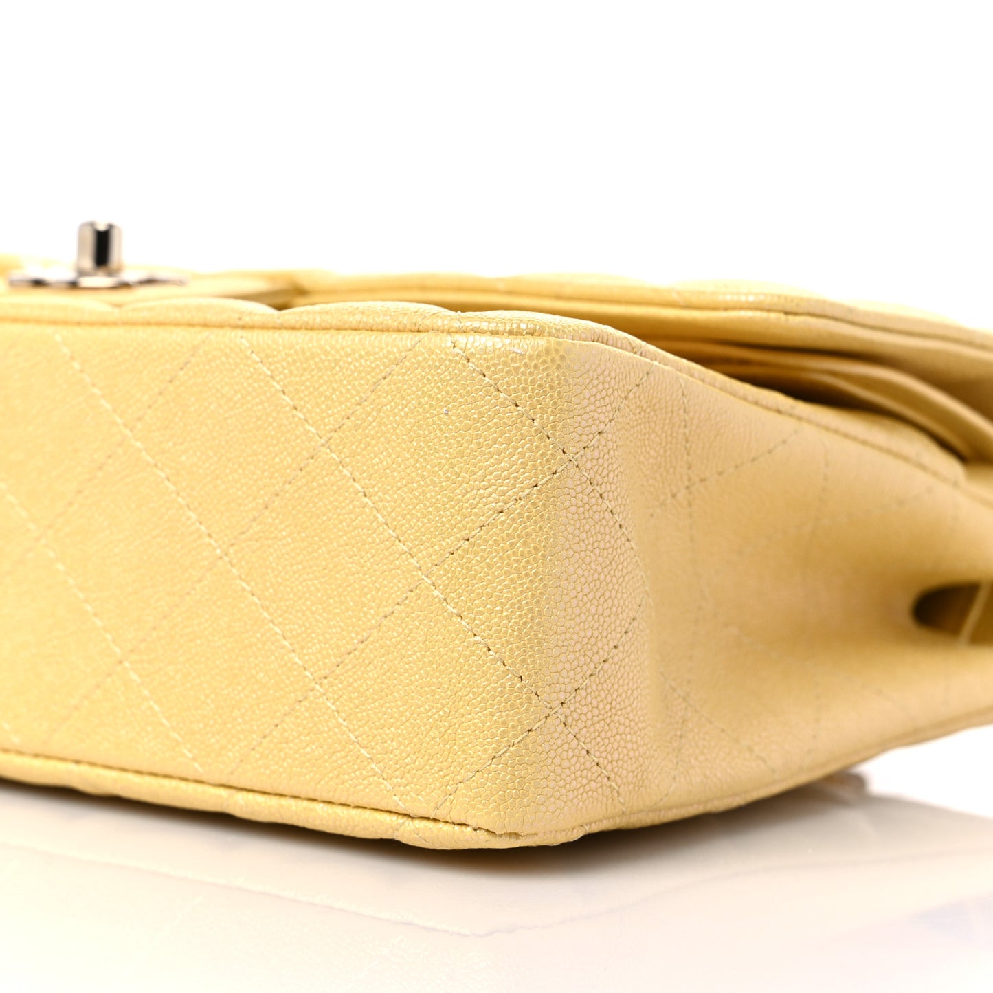 Iridescent Caviar Quilted Medium Double Flap Yellow