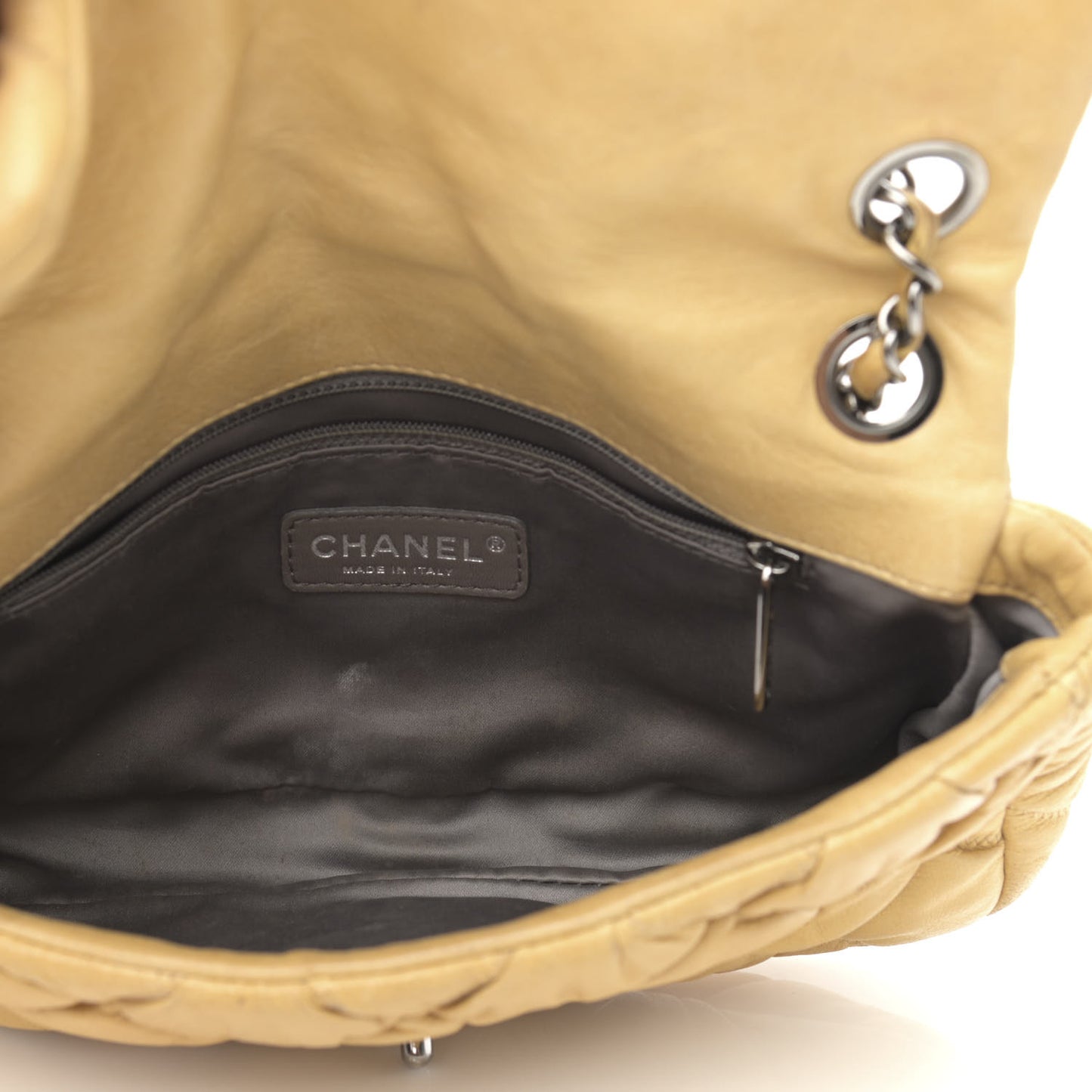 Calfskin Quilted Medium Bubble Quilt Flap Bag Beige