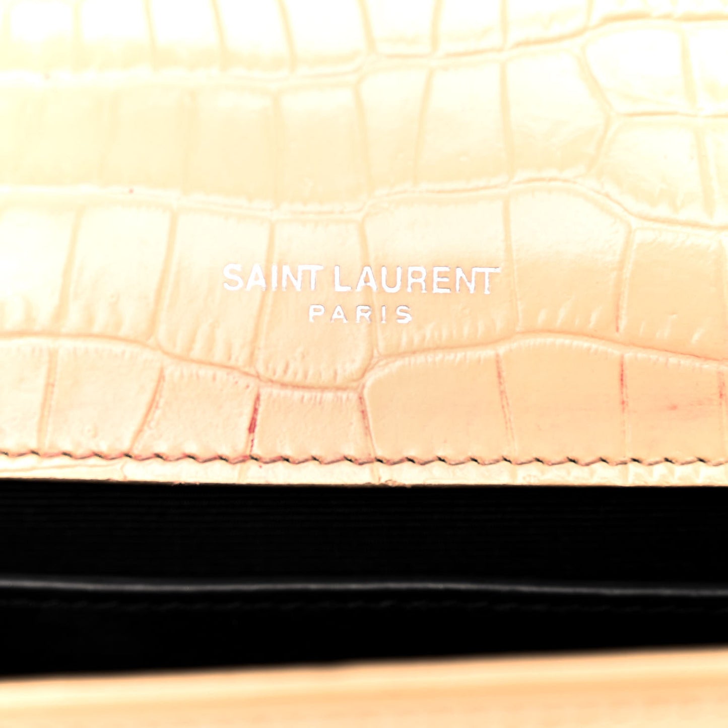 Calfskin Crocodile Embossed Small Classic Monogram Kate Tassel Satchel Nude Powder