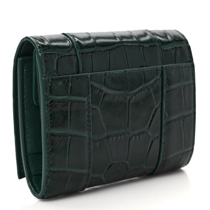 Balenciaga Shiny Calfskin Crocodile Embossed Hourglass Compact Wallet Forest Green 3 of 7