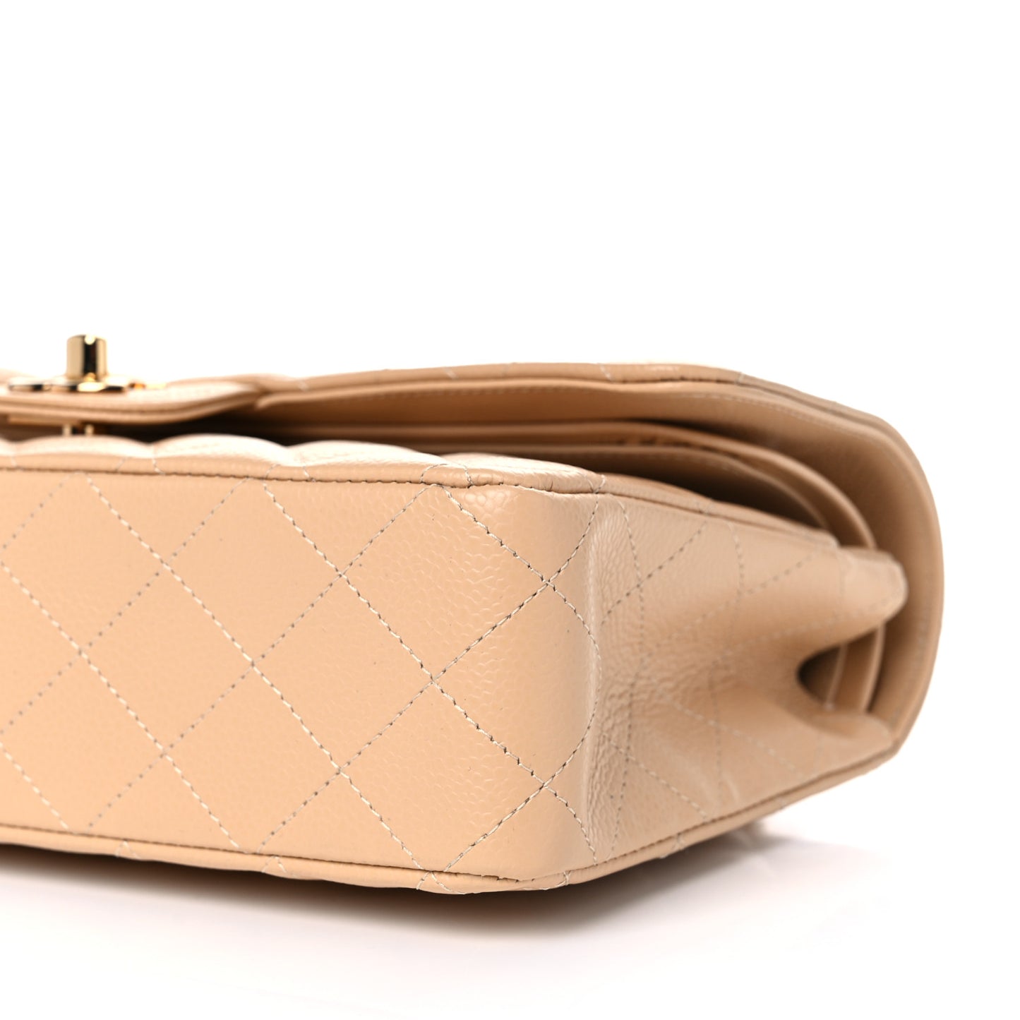 Caviar Quilted Medium Double Flap Beige