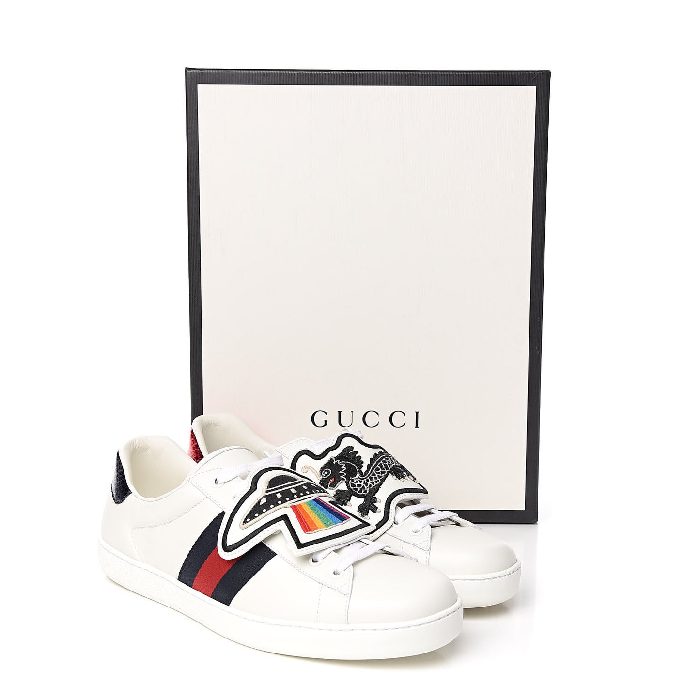 Calfskin Ayers Web UFO Dragon Embroidered Mens Ace Sneakers 10.5 White