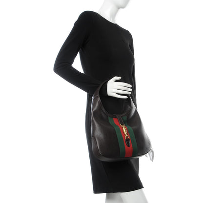 Gucci Soft Grained Calfskin Web Medium Jackie Hobo Dark Brown 2 of 10