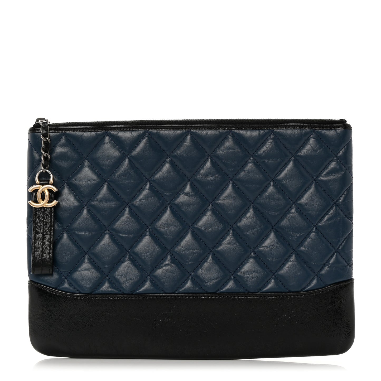 Aged Calfskin Quilted Medium Gabrielle Cosmetic Case Navy Black