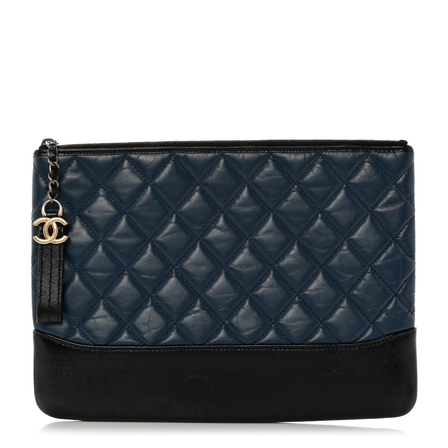 Chanel Aged Calfskin Quilted Medium Gabrielle Cosmetic Case Navy Black 1 of 8