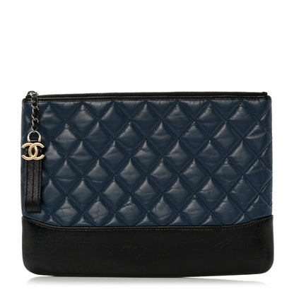 Chanel Aged Calfskin Quilted Medium Gabrielle Cosmetic Case Navy Black 1 of 8