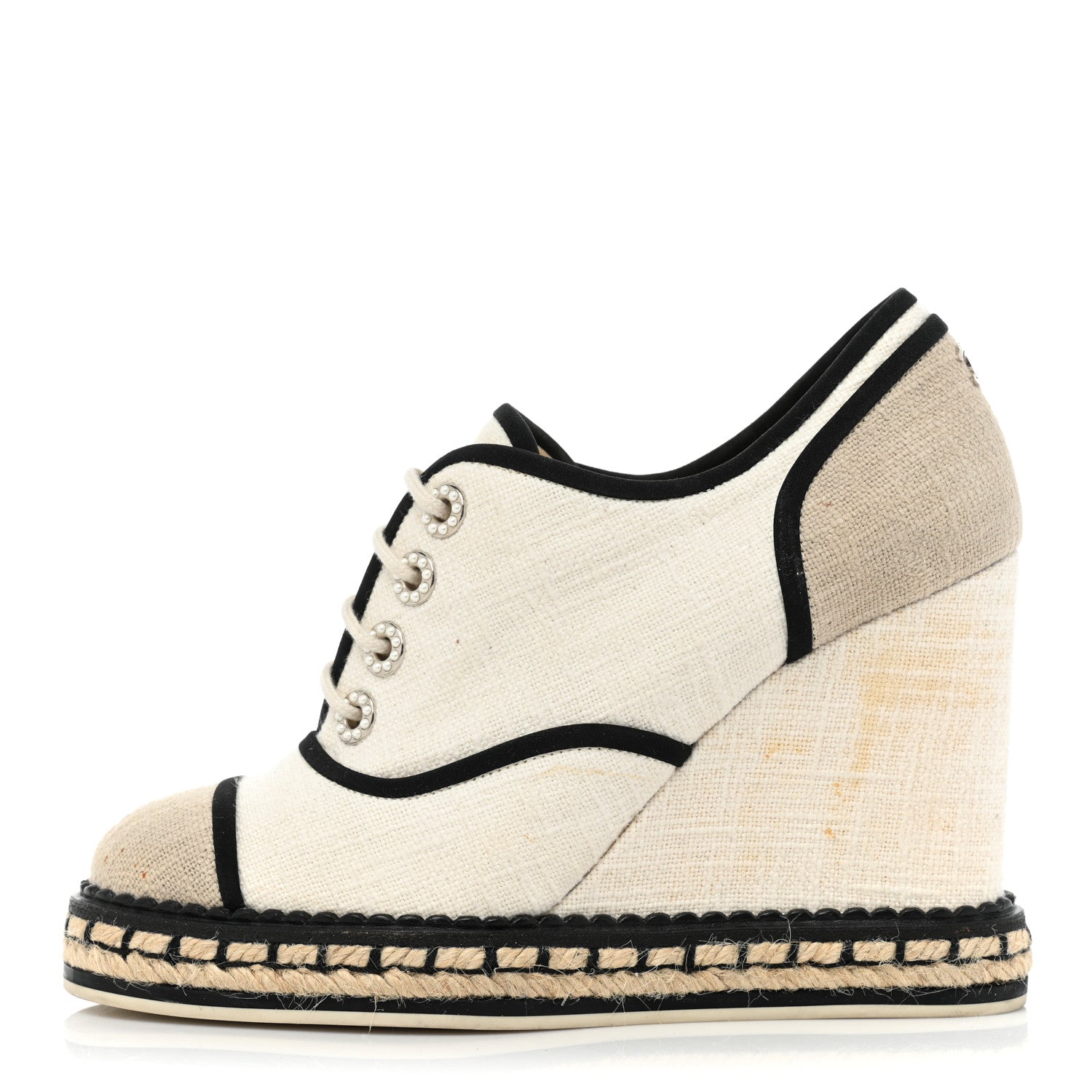 Chanel Raffia Lace Up Wedge Espadrilles 36 Beige 1 of 12