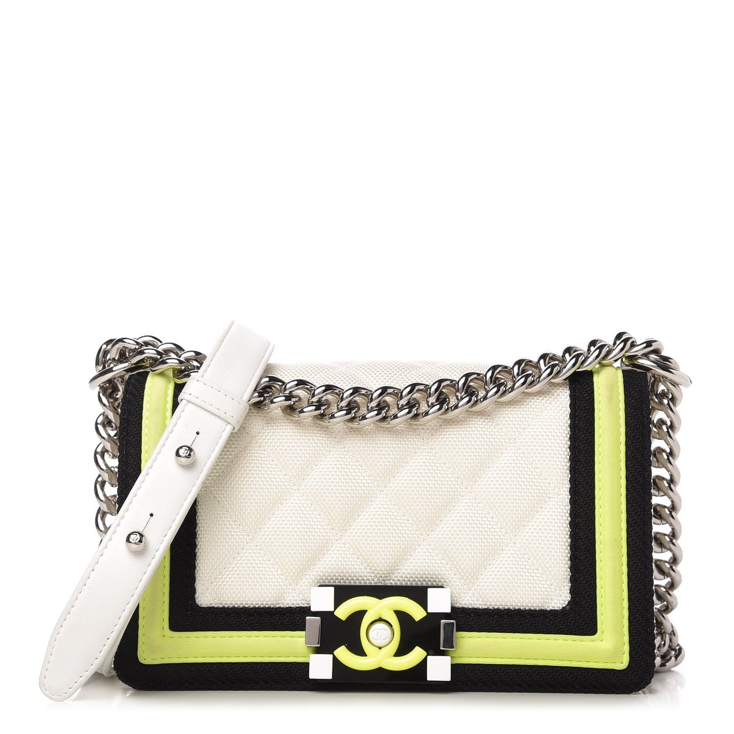 Canvas Quilted Small Fluo Boy Flap White Black Yellow