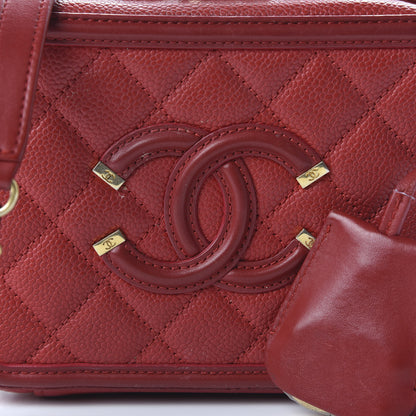 Chanel Caviar Quilted Small CC Filigree Vanity Case Red 10 of 11