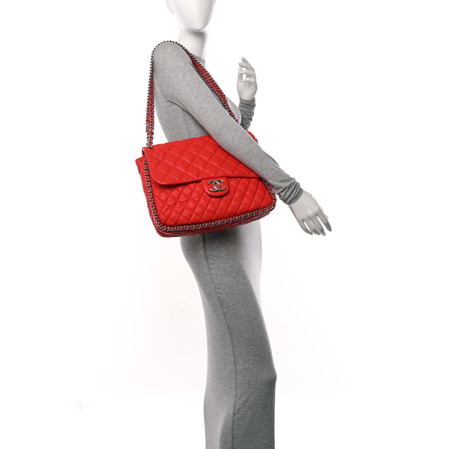 Chanel Washed Lambskin Quilted Maxi Chain Around Flap Red 2 of 15