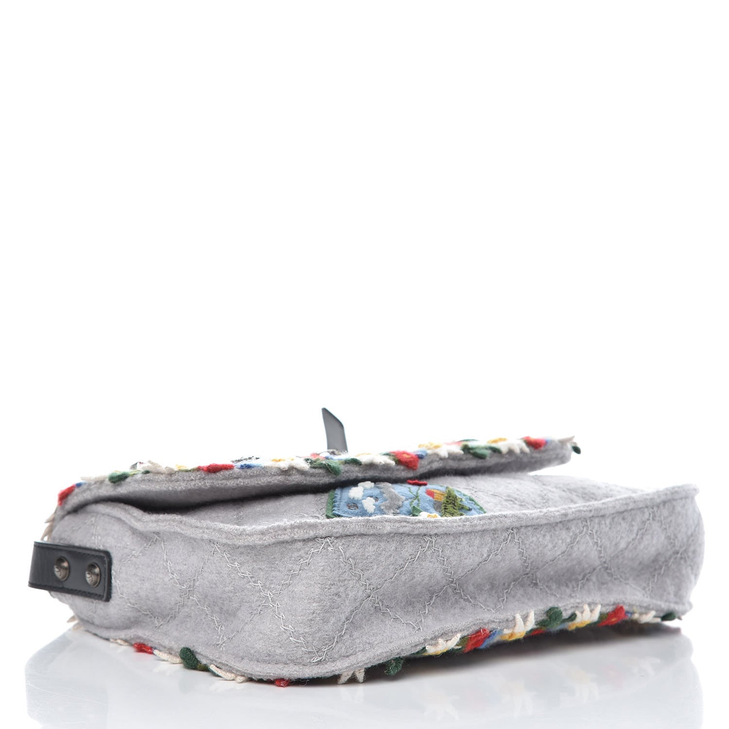 Chanel Felt Embroidered Small Crest Austrian Satchel Light Grey 4 of 9