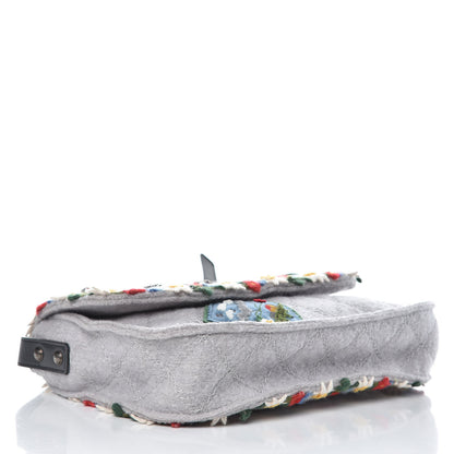 Chanel Felt Embroidered Small Crest Austrian Satchel Light Grey 4 of 9