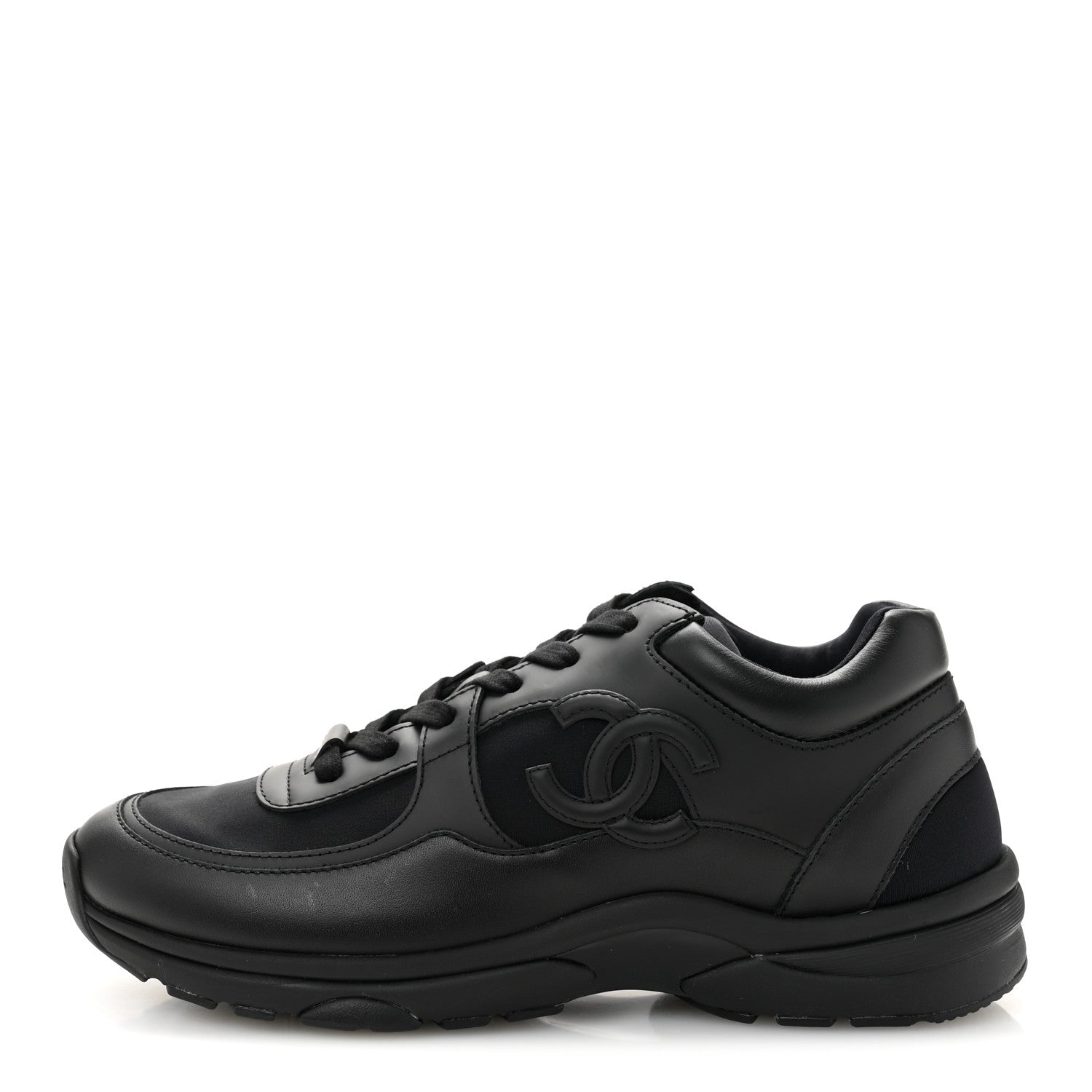 Chanel Lambskin Fabric CC Sneakers 39 Black 1 of 9