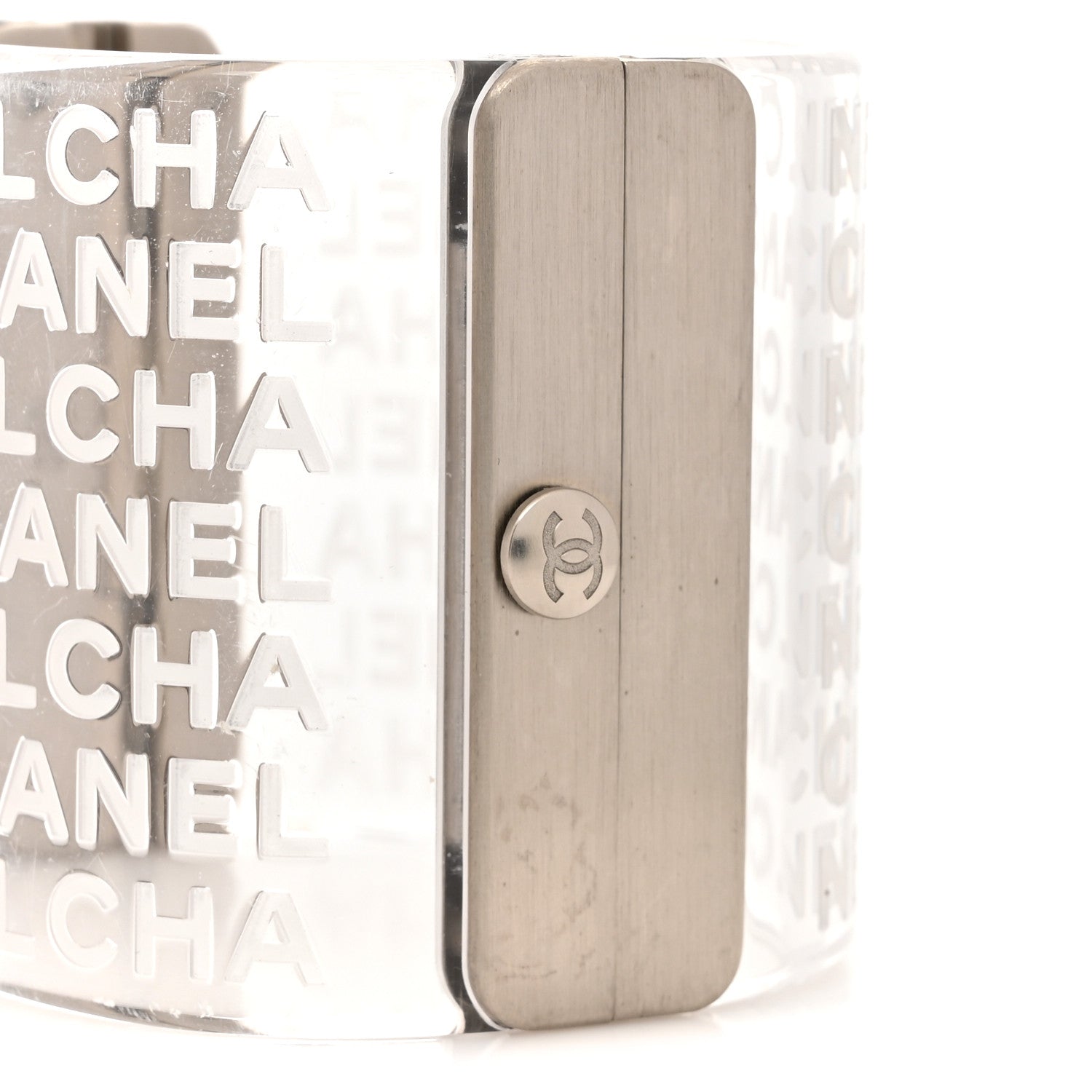 Chanel Metal Resin Logo Cuff Transparent 4 of 4