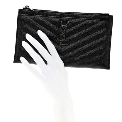 Saint Laurent Grain De Poudre Chevron Monogram Bill Pouch Black 2 of 7