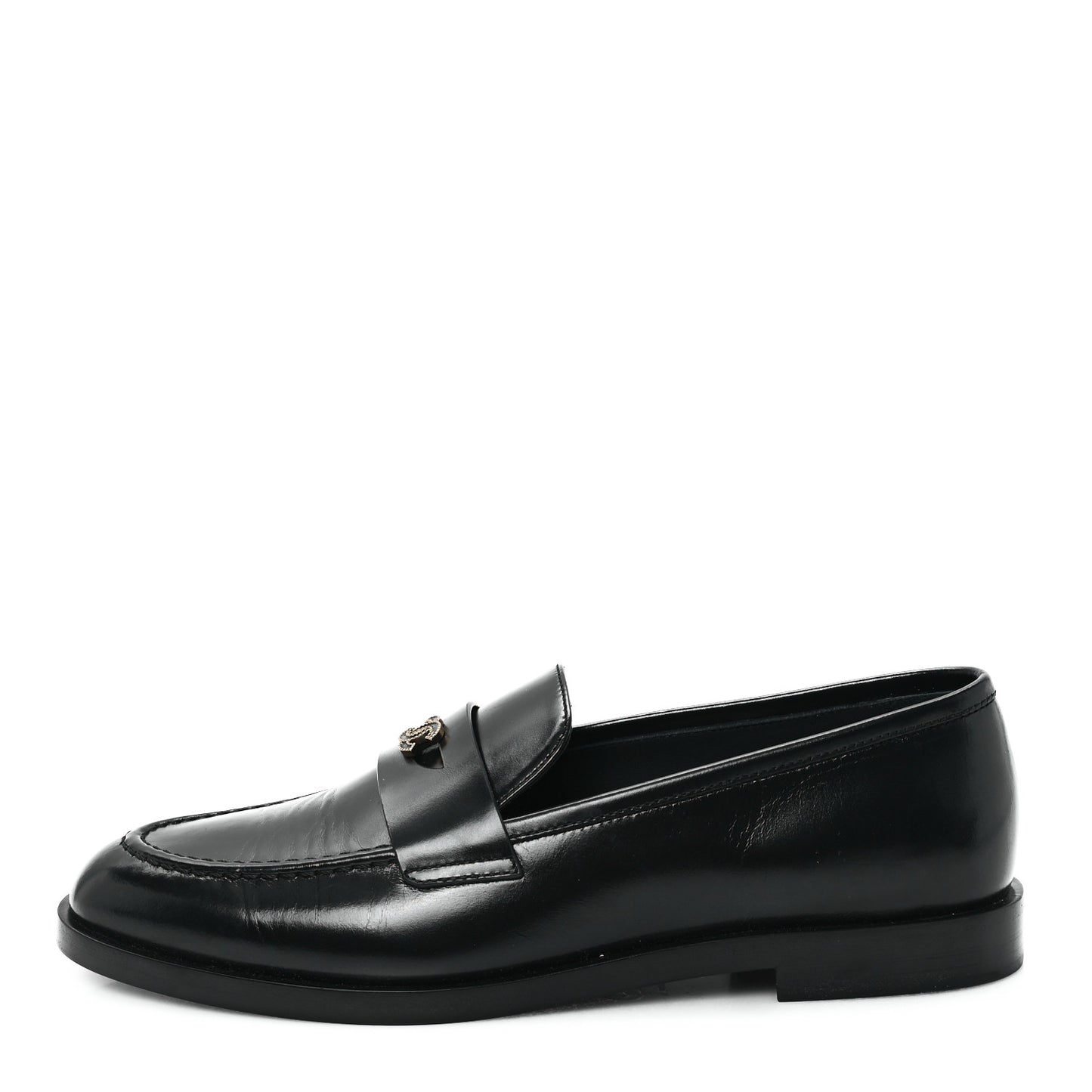 Shiny Calfskin CC Moccasin Loafers 36 Black