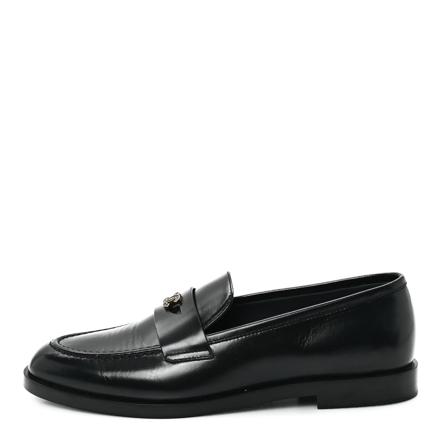 Chanel Shiny Calfskin CC Moccasin Loafers 36 Black 1 of 10
