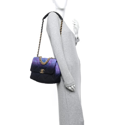 Chanel Wool Tweed Quilted Large Chanel 19 Flap Purple Black Blue 2 of 11