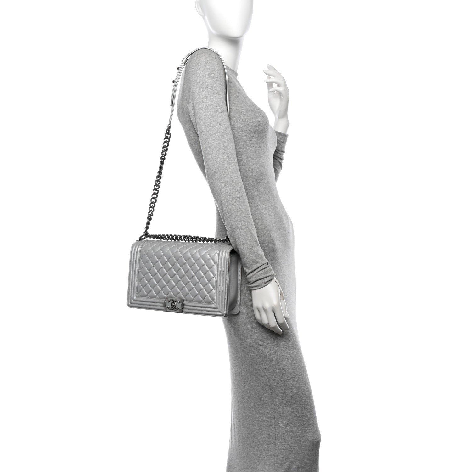 Chanel Metallic Calfskin Quilted New Medium Boy Flap Silver 2 of 14