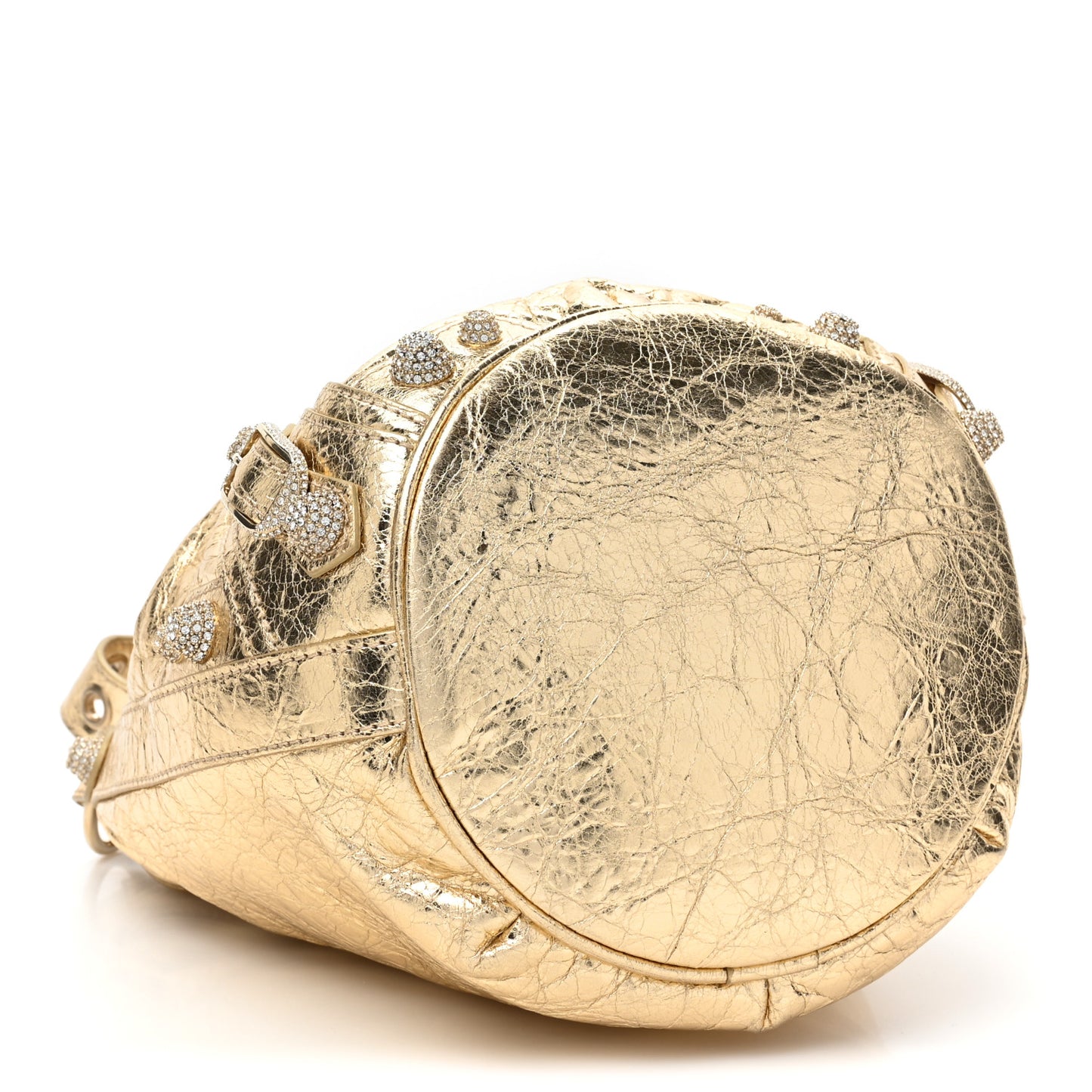 Metallic Agneau Arena Crystal Le Cagole Bucket Bag XS Light Gold