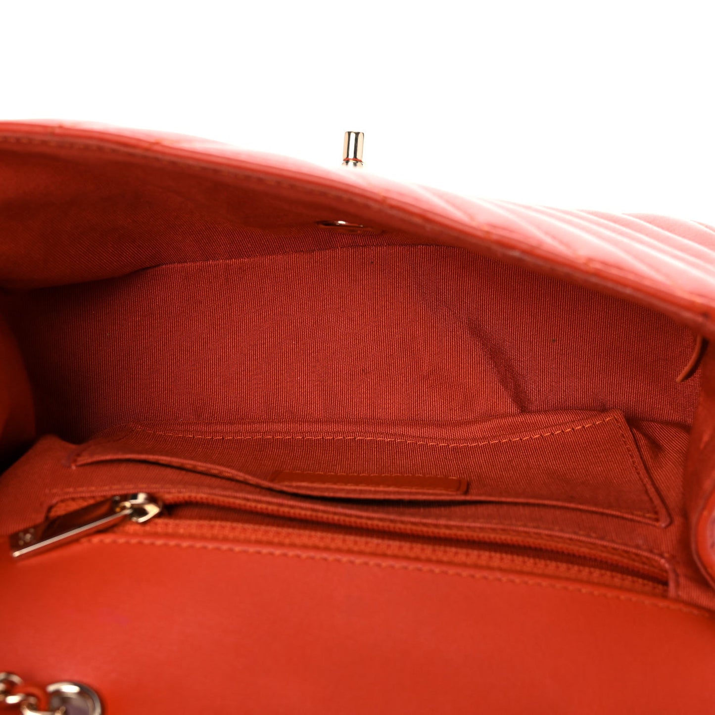 Calfskin Chevron Quilted Mini Statement Flap Dark Orange