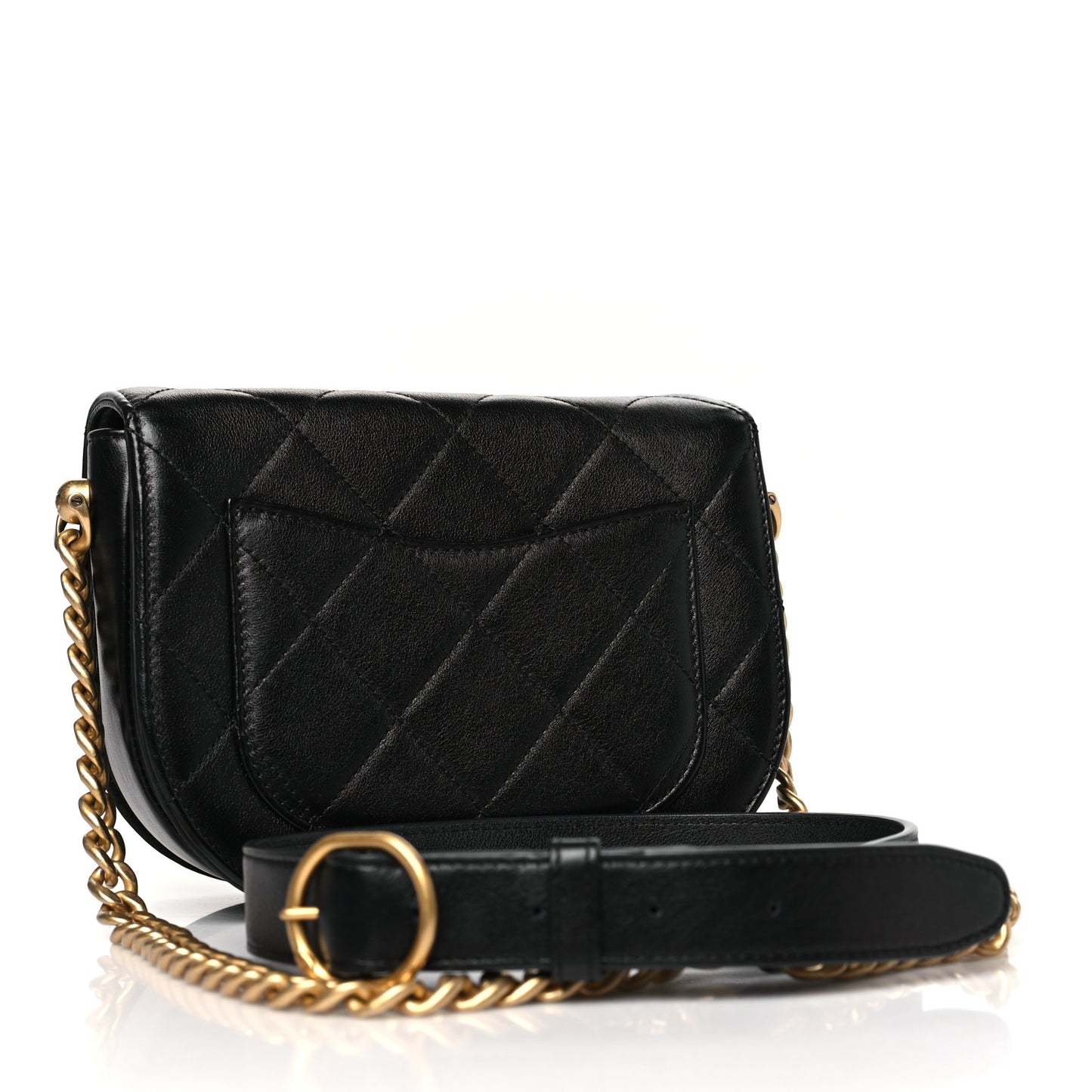 Calfskin Quilted Moon Messenger Black